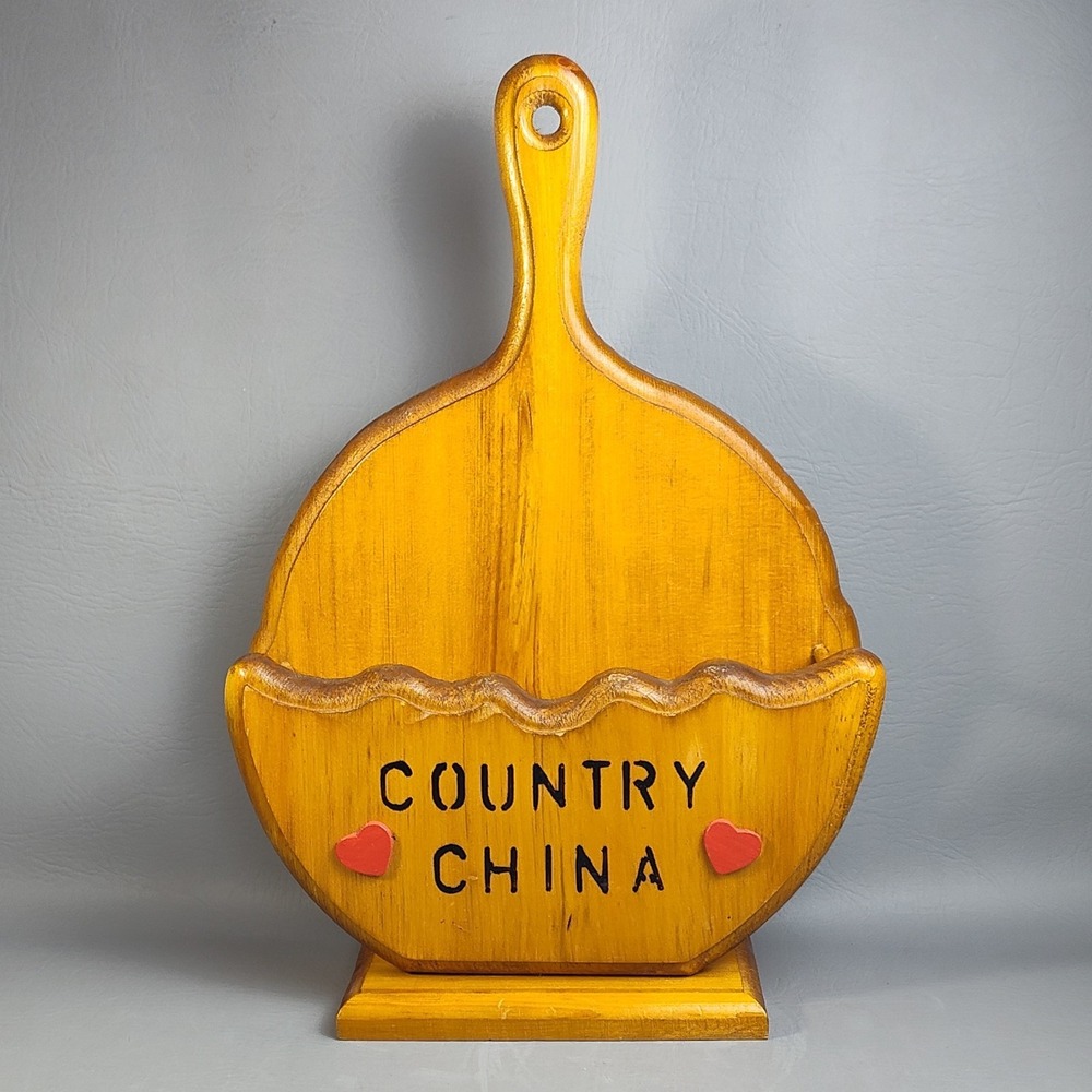 Vintage Wooden "Country China" Paper Plate Holder Hearts Cottagecore Farm 1993